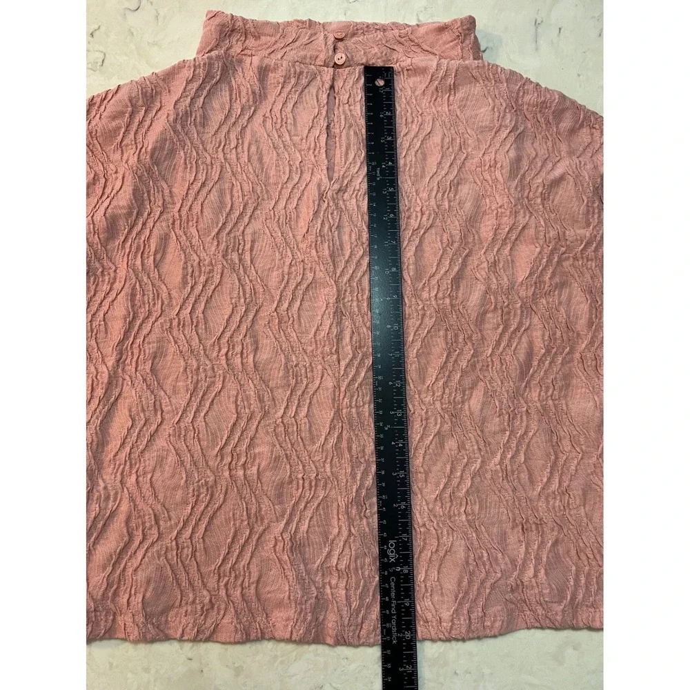 Anthropologie Women Mauve Pink Crinkle Textured‎ Mock Neck Top OB2186688 Medium